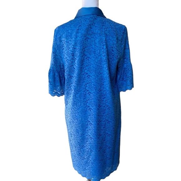 Banana Republic Blue Foral Lace Dress with Elbow-length Flutter Sleeve Medium - Picture 5 of 7